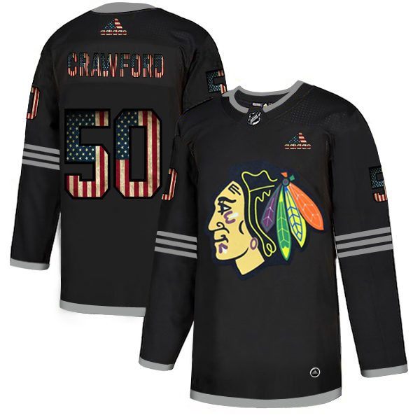 Chicago Blackhawks 50 Corey Crawford Adidas Men Black USA Flag Limited NHL Jersey